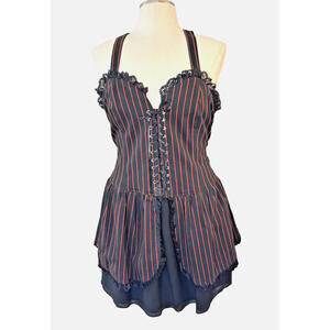Vintage Y2K Subterranea Stripe Corset Mini Dress Gothic Steampunk Sz 16 NWT